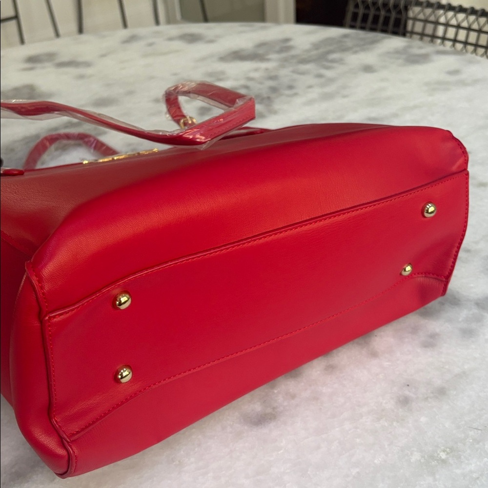 Badgley Mischka Large Tote Vegan Leather Red/Gold NWT - Picture 7 of 10